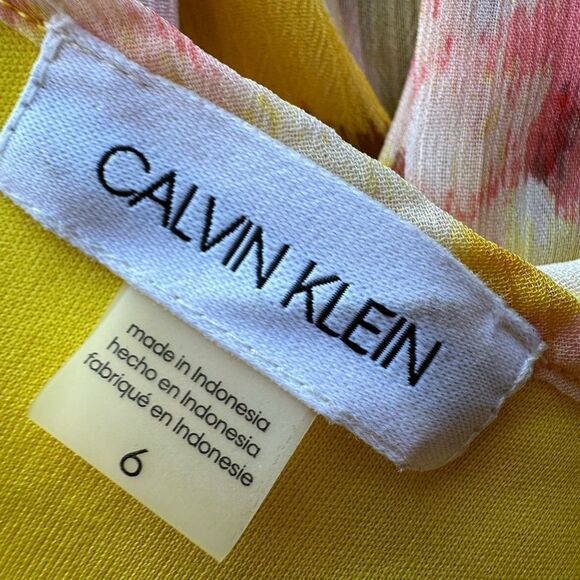 Calvin Klein Fall Pallet Chiffon Maxi Dress yellow Floral Print size 6 - Picture 3 of 7
